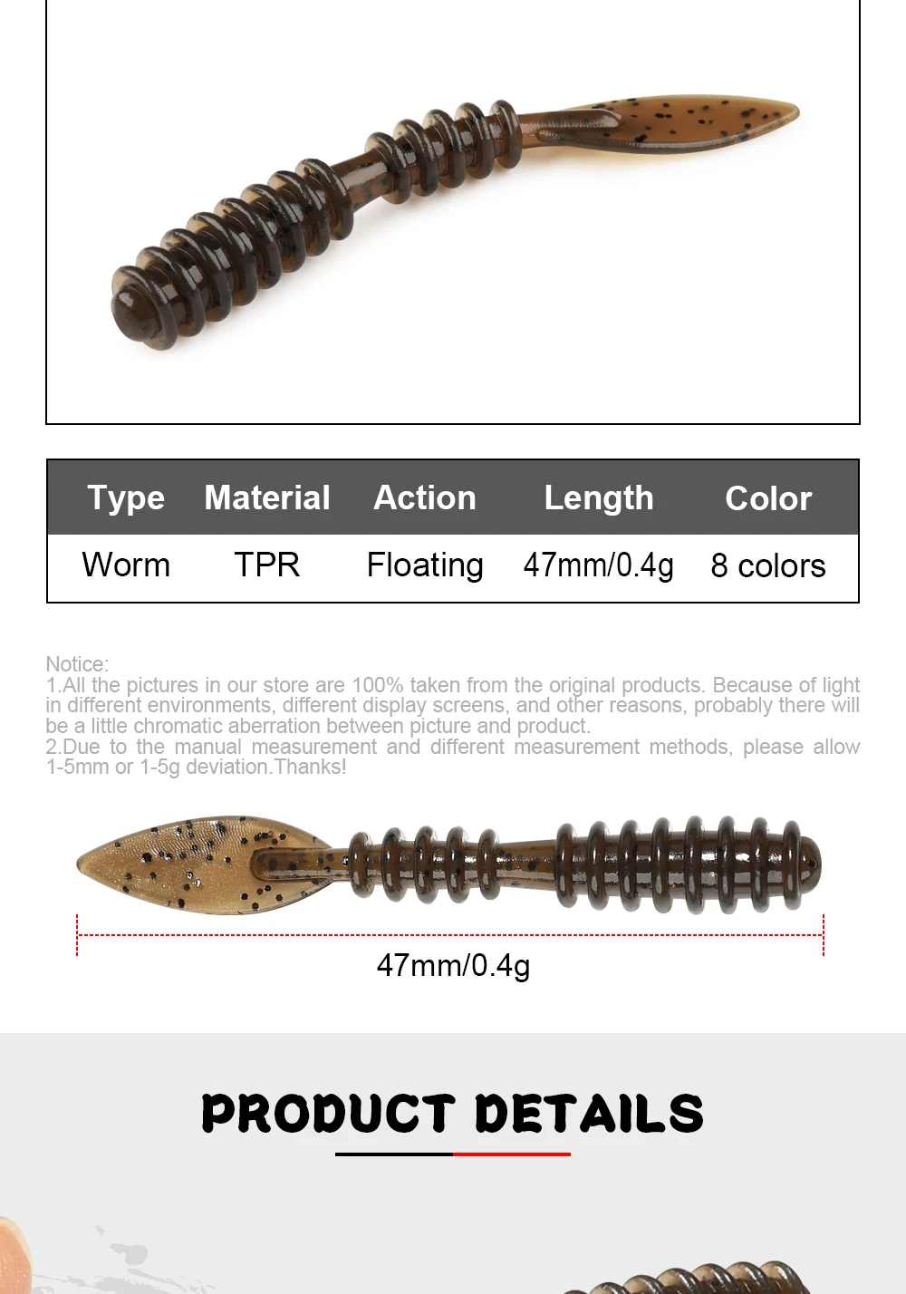 Rosewood 20 teile/schachtel Micro Ajing Wurm Weichen Köder Angeln Locken TPR Schwimmenden Rockfish Silikon Swimbait Künstliche Günstige Angeln Pech – Detail 2