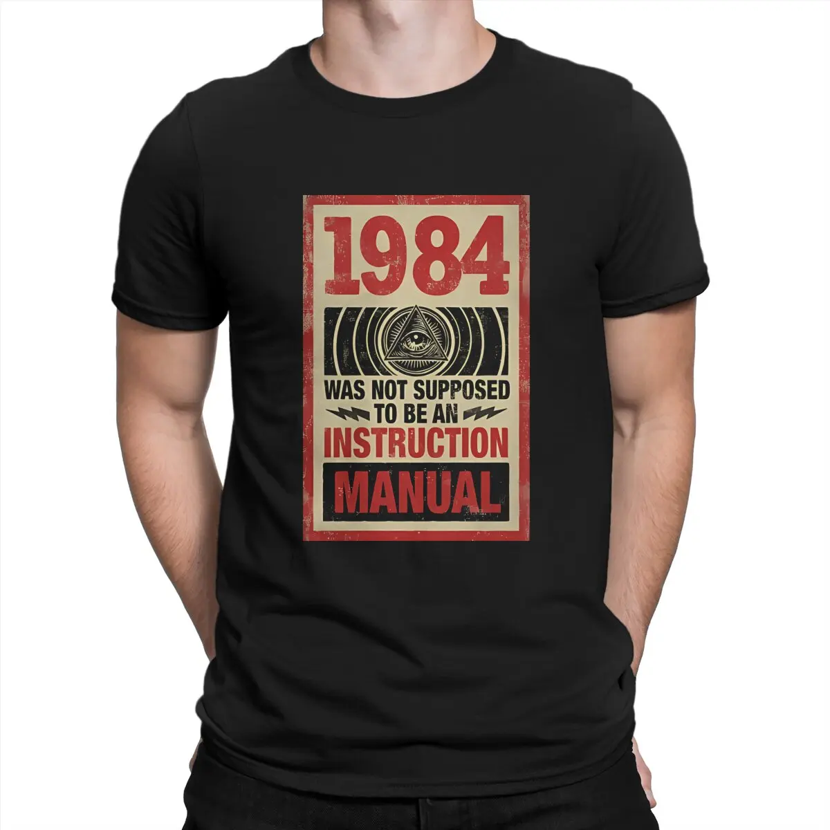 1984 Tyranny T Shirts Men\'s  Cotton Vintage T-Shirt Crewneck George Orwell Tees Short Sleeve Clothing Graphic