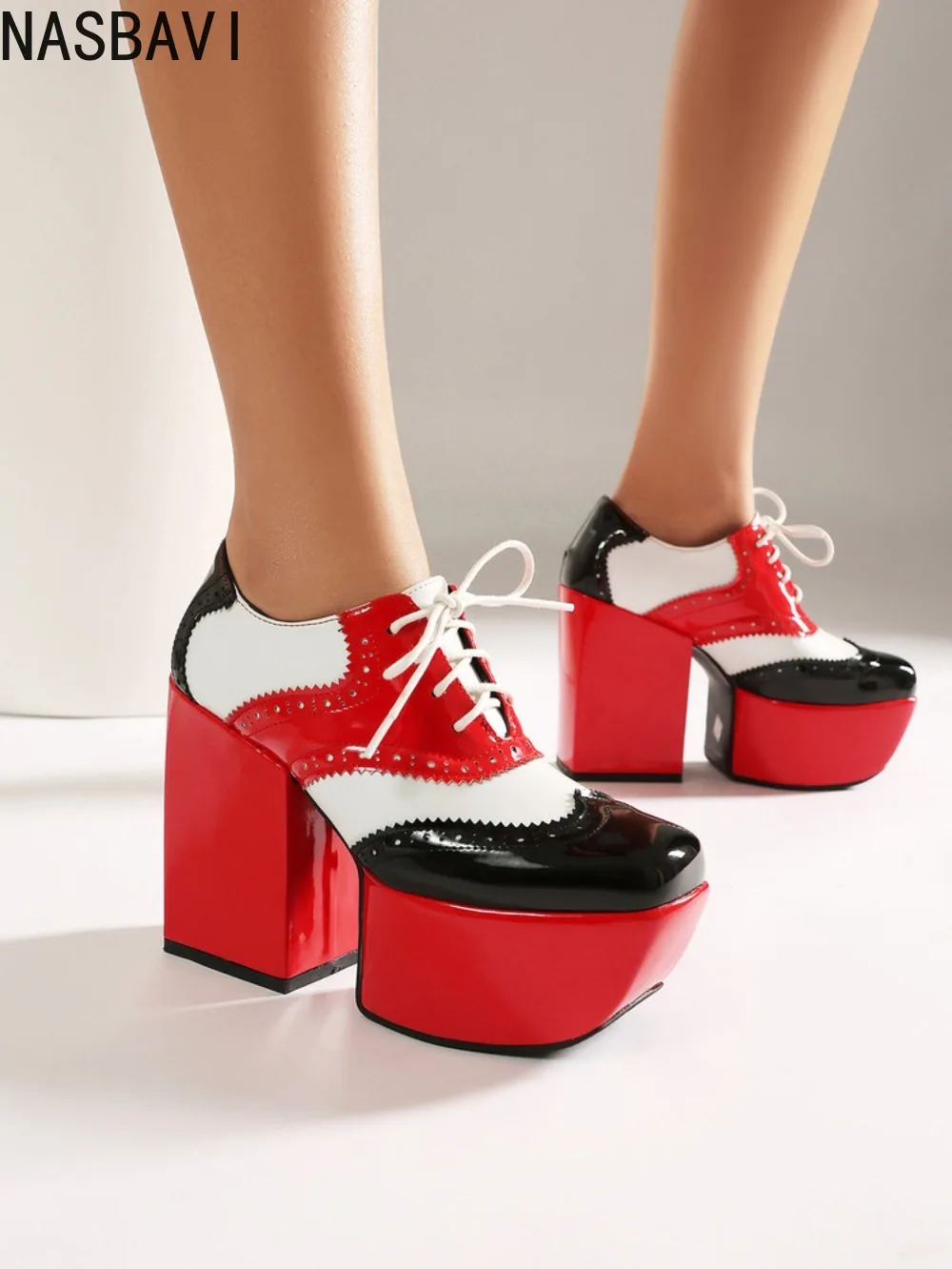 Plus Size 36-48 Ultra high with 12cm Splicing Patent Leather Wedges Thick Heel Retro Blue Purple Nightclub Loafers Single Shoes