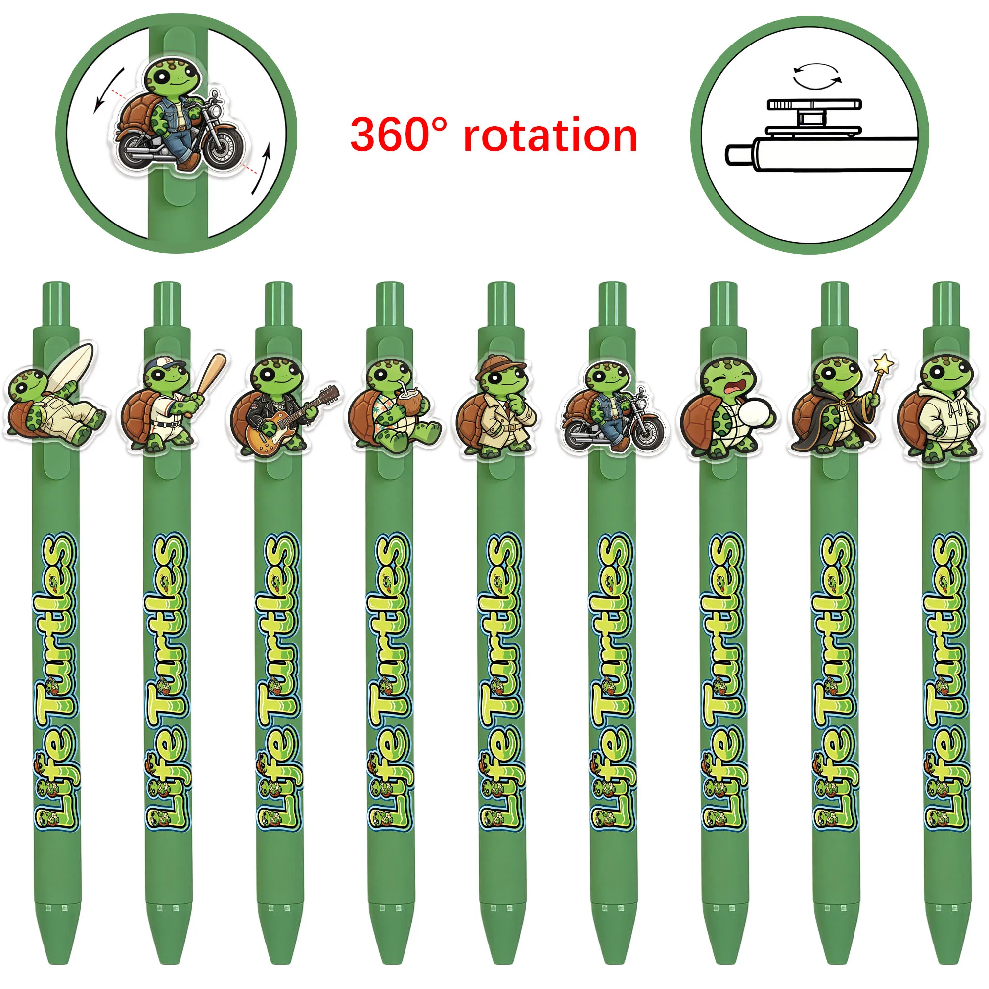 

9 PCS Creative Turtle Theme Ballpoint Pens. Smooth writing experience. Random patterns.