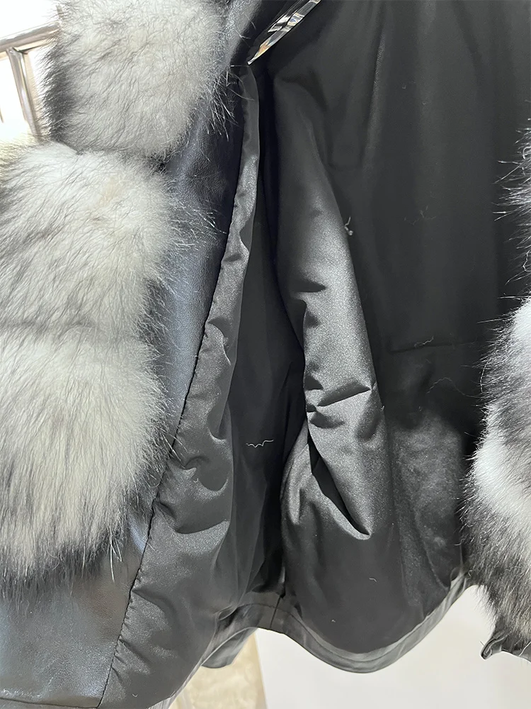 Cappotto con collo in pelliccia di volpe naturale di nuova moda Giacca da donna in vera pelle di montone Giacca da motociclista di lusso calda Cappotti femminili