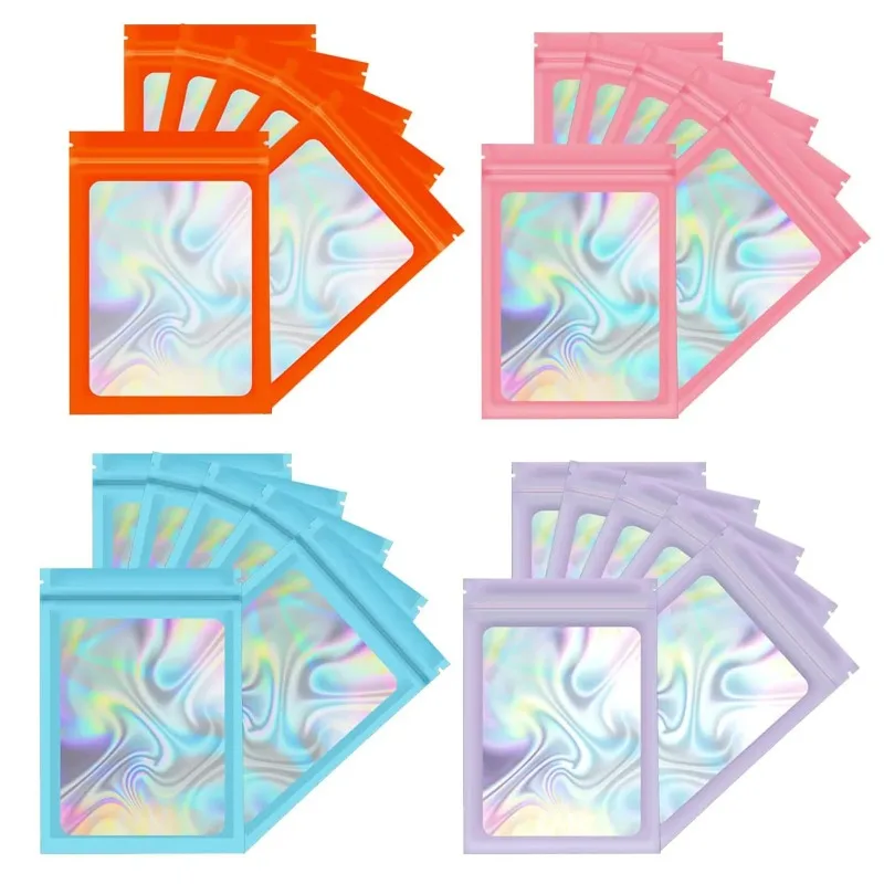 

10pcs Pack Mylar Bags Laser Color Plastic Packaging Mini Pouch Resealable ZipLock Smell Proof Coffee Herb Powder