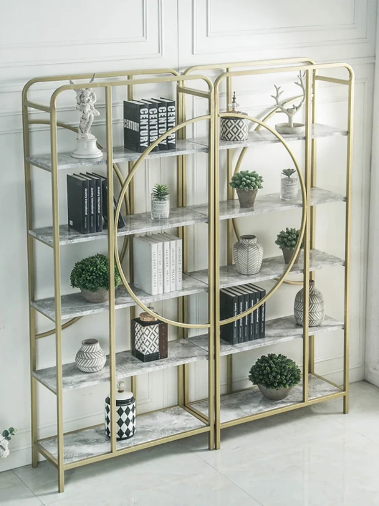 Wrought Iron Bookcase Modern Simple Personality Storage Rack Nordic Metal Display Shelf Floor Hallway Cosmetics Shelf