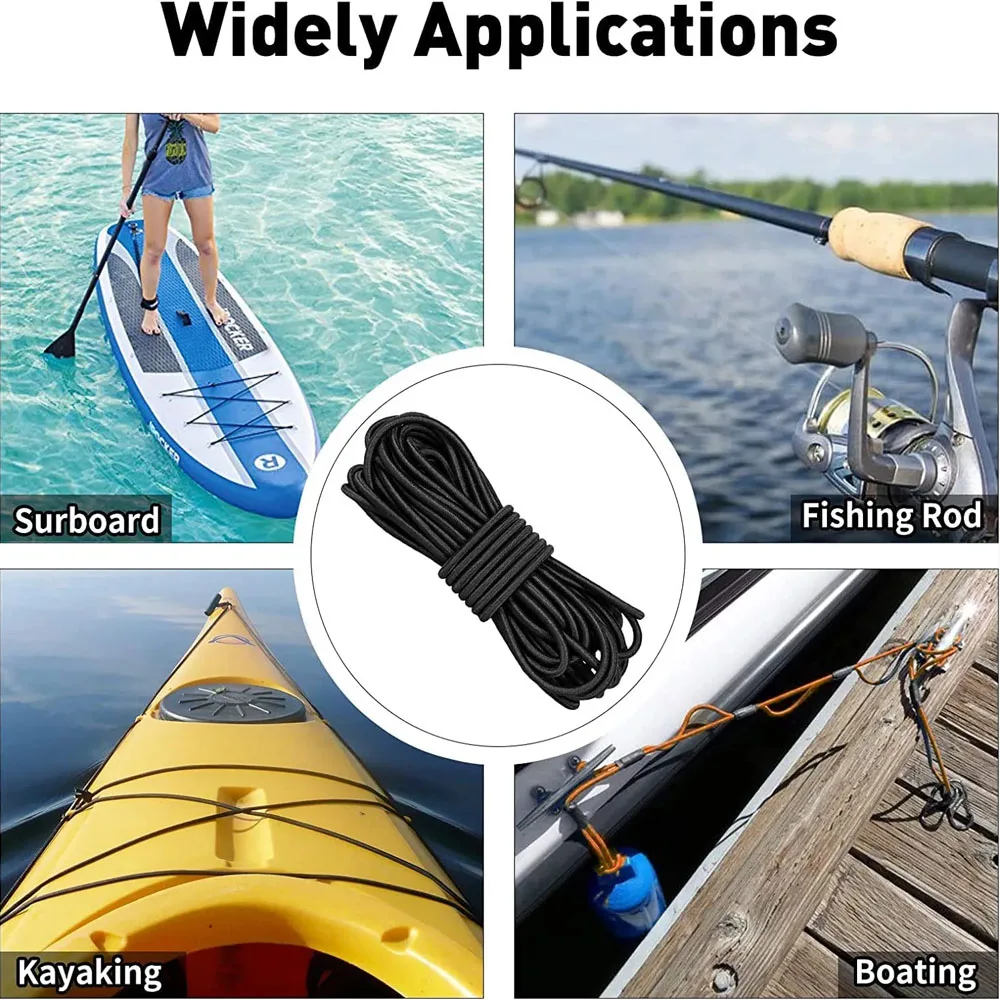 Schwarzes, starkes, elastisches Bungee-Seil, dehnbare Schnur, Marine-Qualität, Planen-Spanngurte für Camping, Anhänger, Schuhbänder – Detail 5