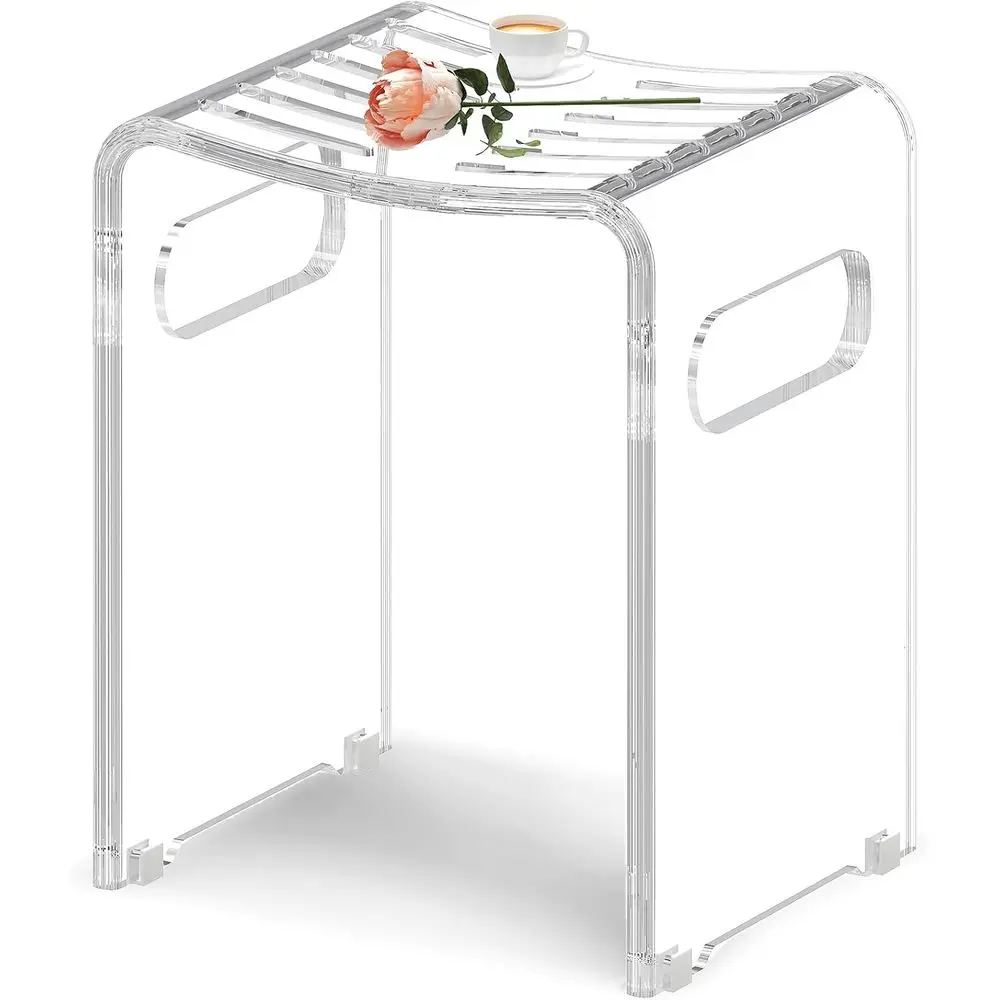 

Прозрачная акриловая душевая скамья с противоскользящими пряжками и дренажными отверстиями, вмещает 350 фунтов.