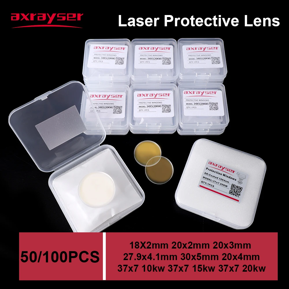 50PCS/100PCS Boxed Axrayser Laser Protective Windows 37x7 25.4x4 For Raytools Precitec WSX Fiber Powerful Cutting Machine Head