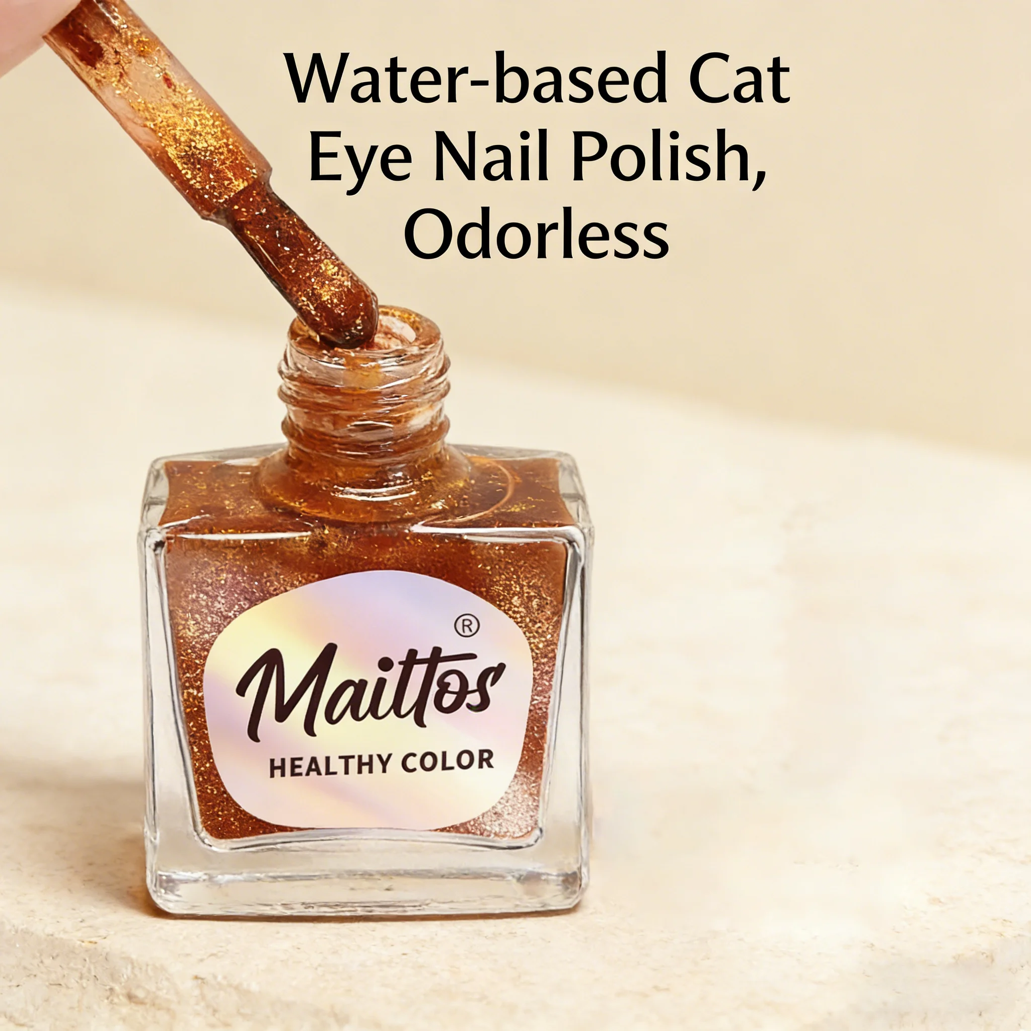WA541 Amber 12ml No-bake Cat's Eye Water-based Nail Polish, Odorless, With Magnet, It Dries Quickly No Need UV Lamp, Easy Tear