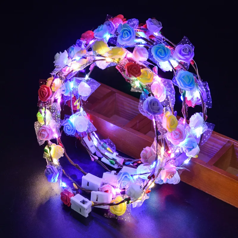 1pc LED Glowing Garland Wedding Party Crown Flower Headband LED Lights Christmas Neon Garland Decoration Hair Garland