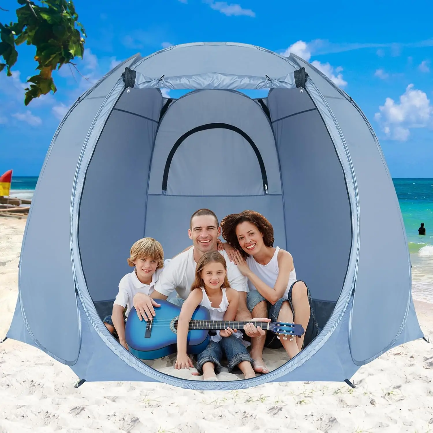 Up Beach Tent Sun Shelter UPF50+ Protection for 2-4 Person, LEEDOR Outdoor Screen House Waterproof Portable Easy Setup Canopy Ga