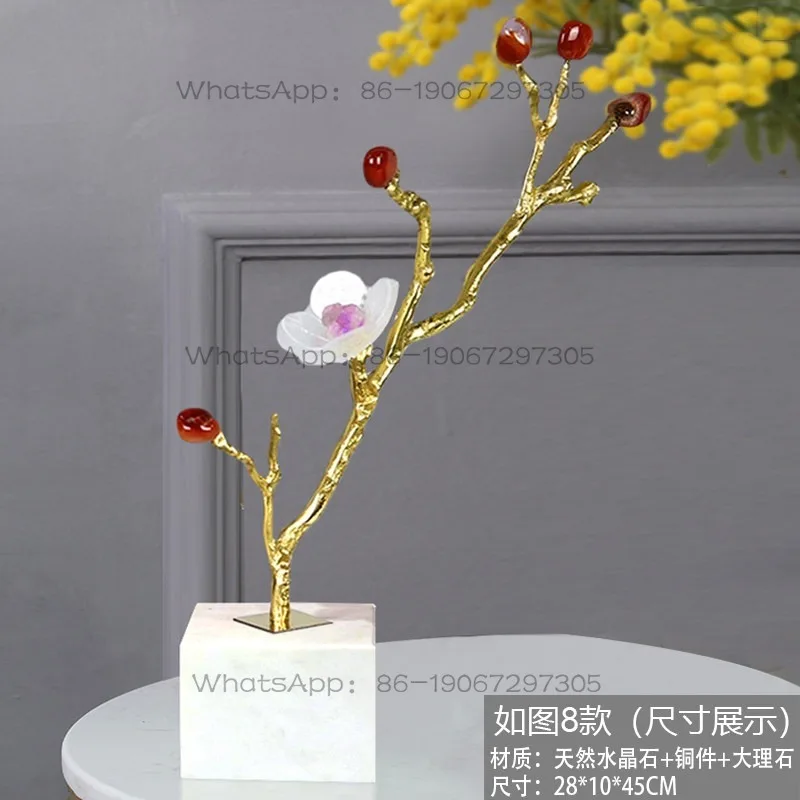 Natural Crystal Stone Flower Lucky Copper Tree Plant Ornament Desktop Decoration