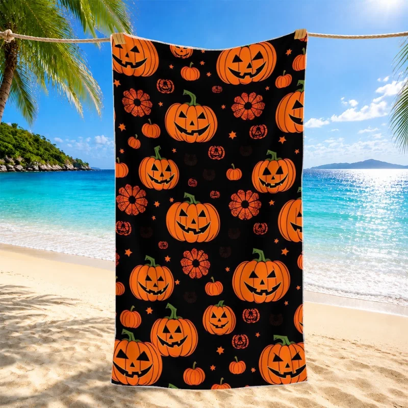 Newest Beach Towel Halloween Pumpkin Ghost Witch Hat Print Beach Towel Quick Dry Microfiber Towel For Swimming Pool Travel Bath