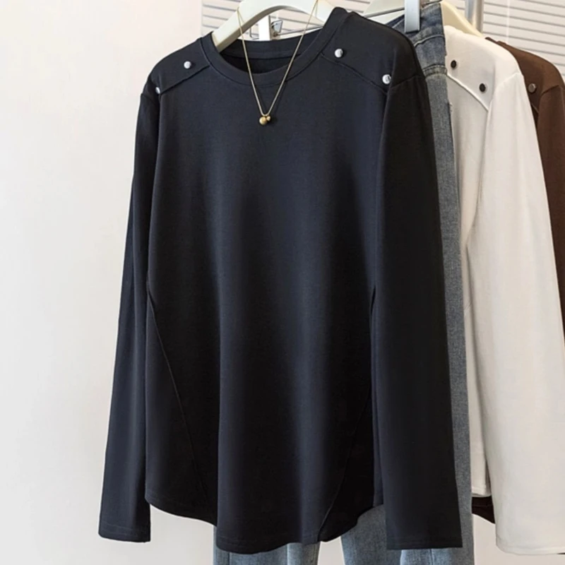 

Long Sleeve Loose Simplicity Casual T Shirts Women Clothing Spring Autumn New O-neck Solid All-match Vintage Tops Trend Fashion