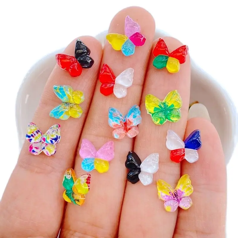 100pcs New Cute Resin 9*10mm Mini Butterfly Series Flat back Stone Applique Figurines DIY Wedding Scrapbook Manicure Accessories