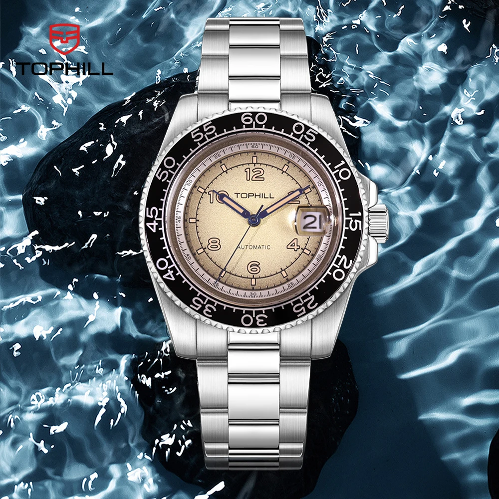 TOPHILL Herren leuchtende automatische mechanische Uhr 41 mm Saphirglas 30 m wasserdicht mit Miyota