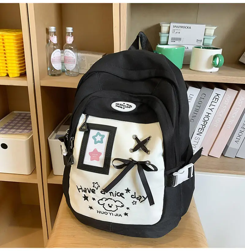 Women's Backpack Japanese Ins New High Beauty Fresh and Sweet Backpack Color Contrast Splicing Lightweight Travel Large Capacity