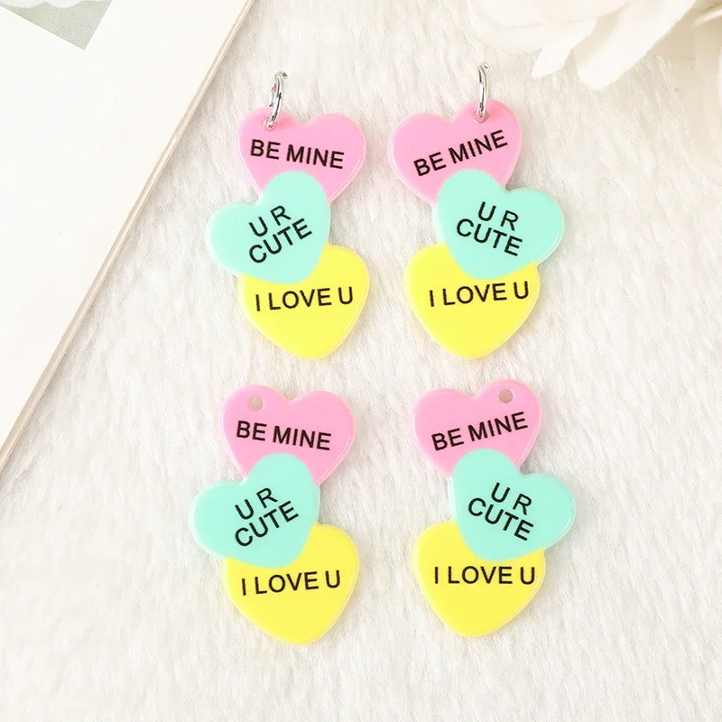 8Pcs Valentine Charms Creative Acrylic Heart Jewlery Findings For Necklace Keychain Diy Making Accessories