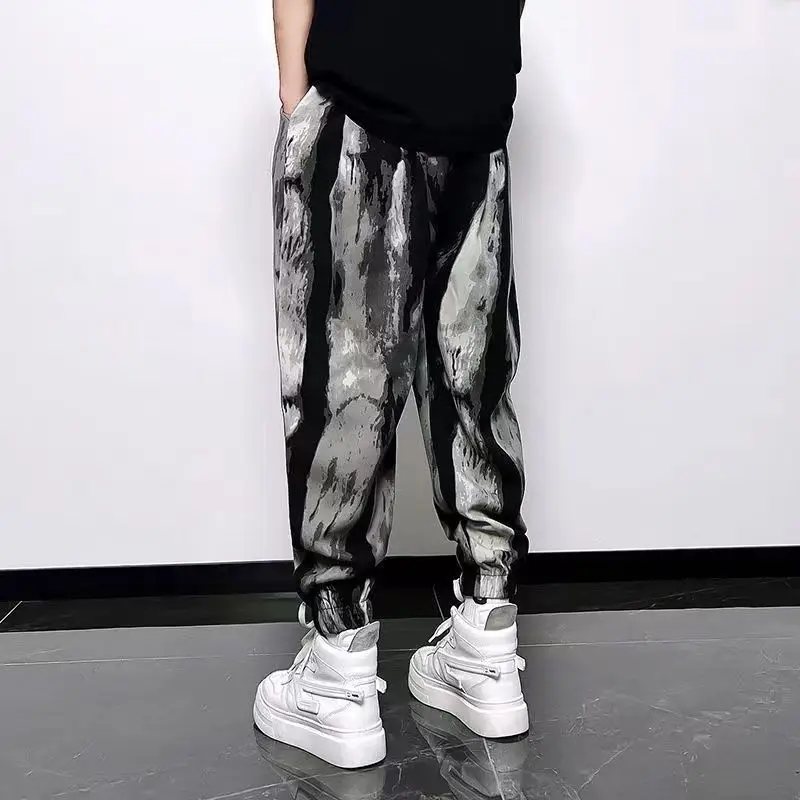 Summer thin versatile ice silk Harlan pants loose fashion trend tie-dye nine-point pants leggings