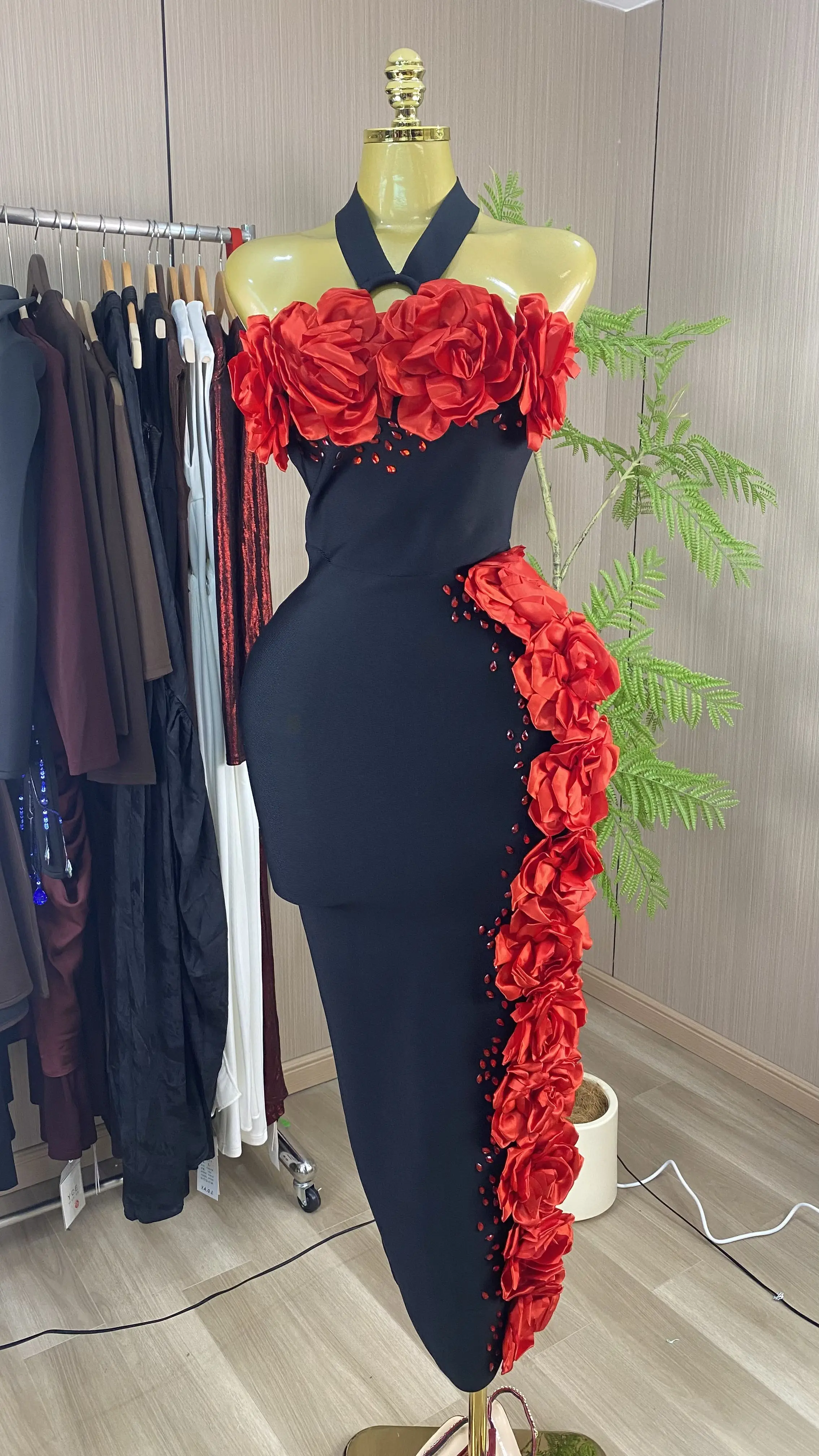 Retro Imperial Waistline Summer Niche Design 3D Floral High-End Long Slim Fit Sleeveless Wrap Tie-GZXX828