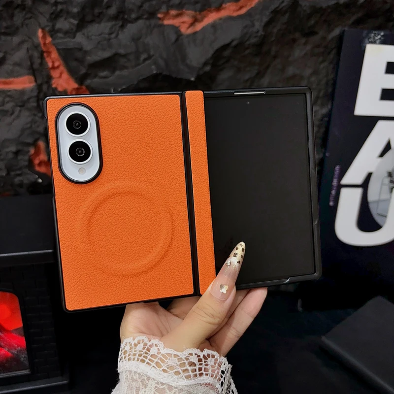 Case For Samsung Galaxy Z Fold 8 Z Fold 8 Ultra Z Fold 7 6 5 Luxury Magnetic Lychee Pattern PU Leather Non-Slip Folding Cover