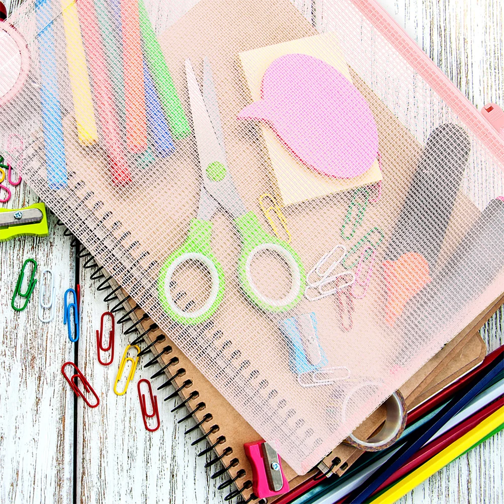 5 Pcs Sorting Bag Zippered Clear Pouch Mesh Design File Pouches Bags with Student