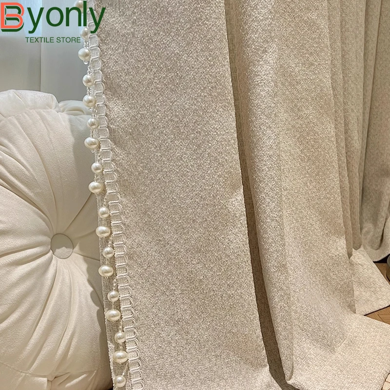 French Cream Small Fragrance Woven Jacquard Curtains for Living Room Bedroom French Window Balcony Customized Finished Lace