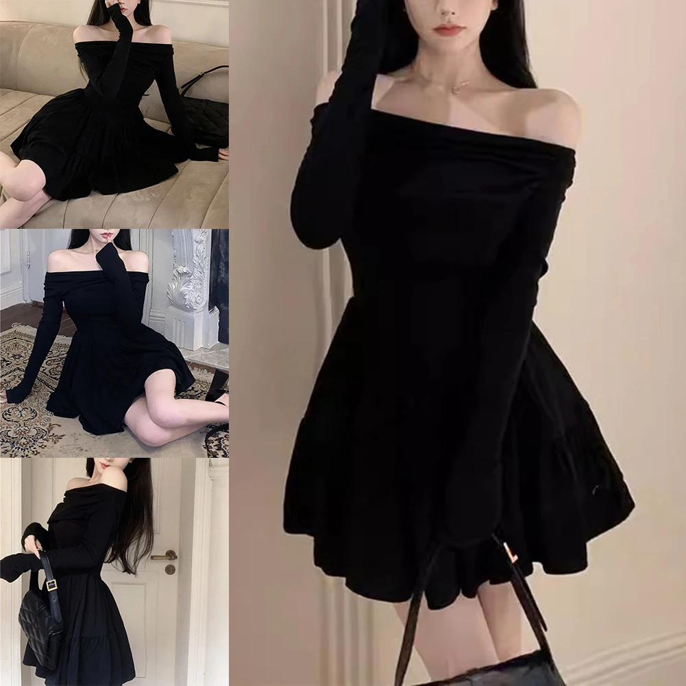 Preto a linha vestido elegante streetwear marca nova condição casual fora do ombro estilo S-2XL tamanhos disponíveis design leve estiramento