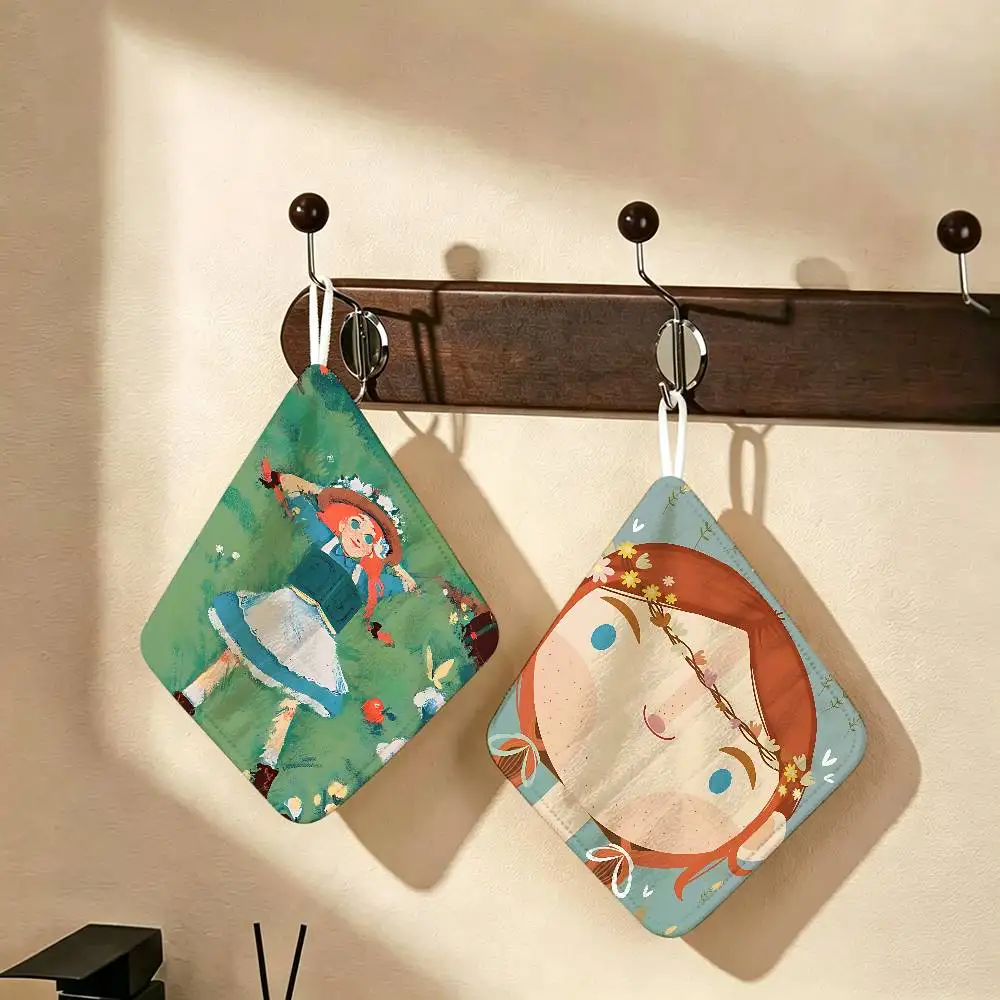 Cartoon Anne Of Green Gables Household Hanging Towel, Polyester Cotton Hand Wiping Towel, Sturdy for Bathroom Bedroom