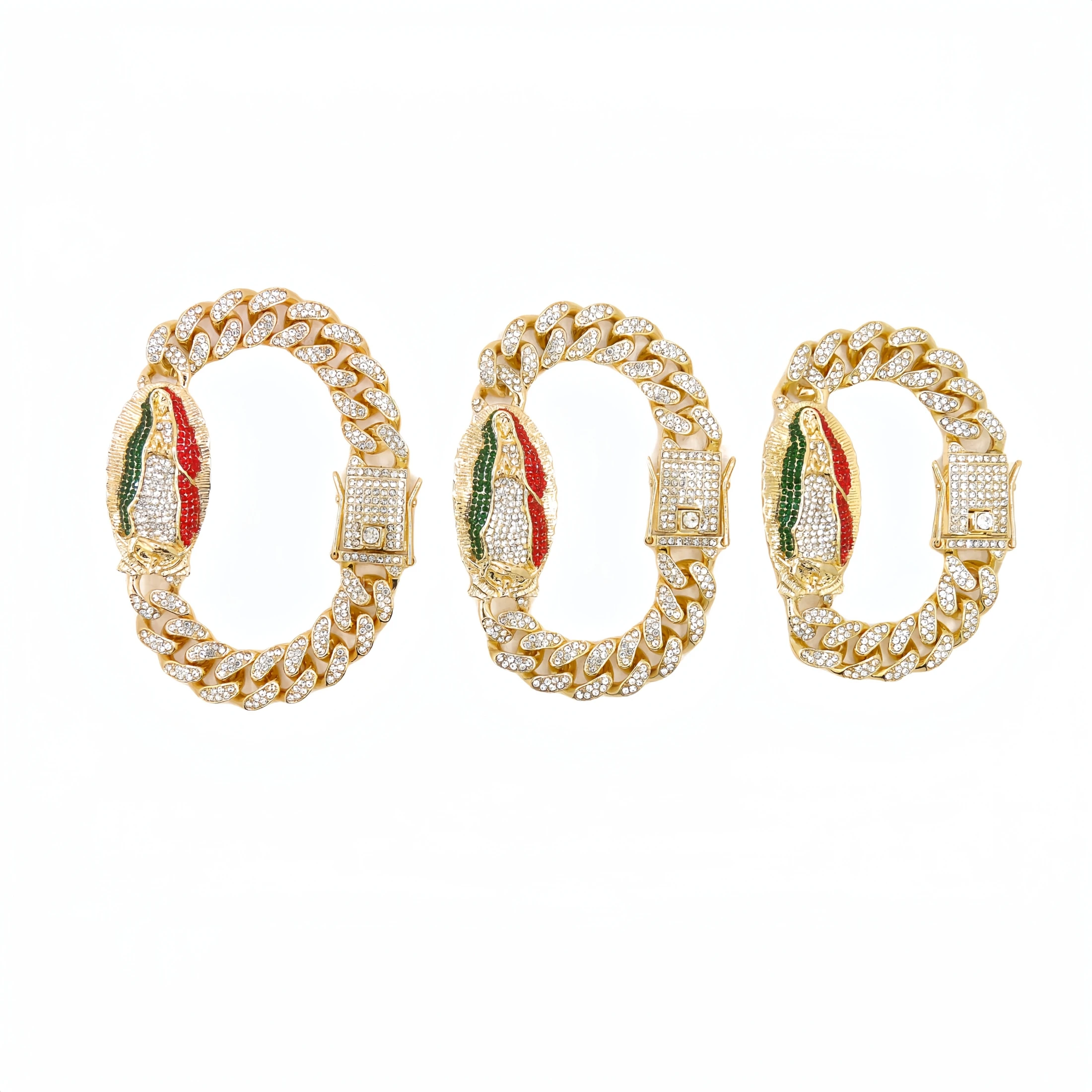 Pulsera de la Virgen de Guadalupe, joyería religiosa, chapada en oro, cadena cubana, Virgen María