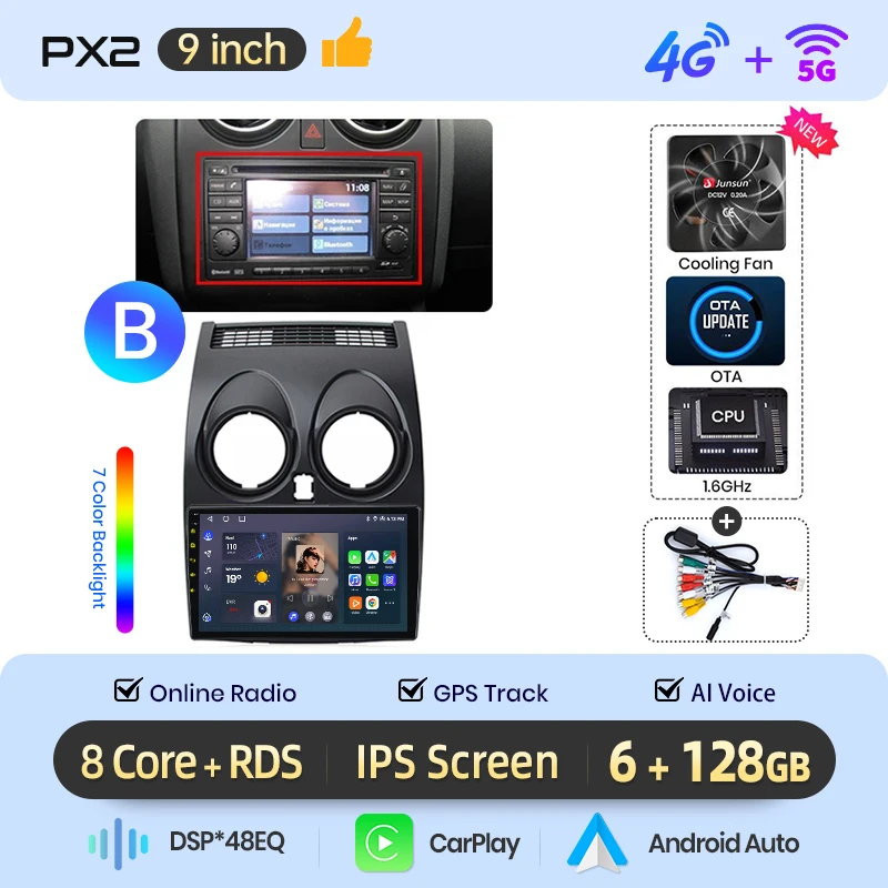 AWESAFE Draadloze CarPlay Android Auto Radio voor Nissan Qashqai J10 2006-2013 GPS Auto Navigatie Plug and Play met SWC RDS DSP