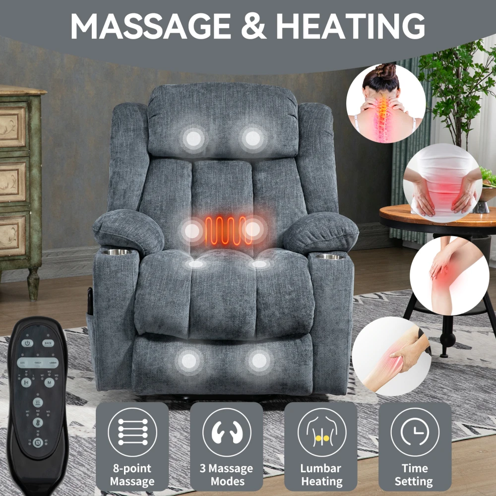 Massage Lift Recliner Chair,  Motion Mechanism with 8-Point Vibration Massage and Lumbar Heating, USB and Type-C,Up to 350 LBS