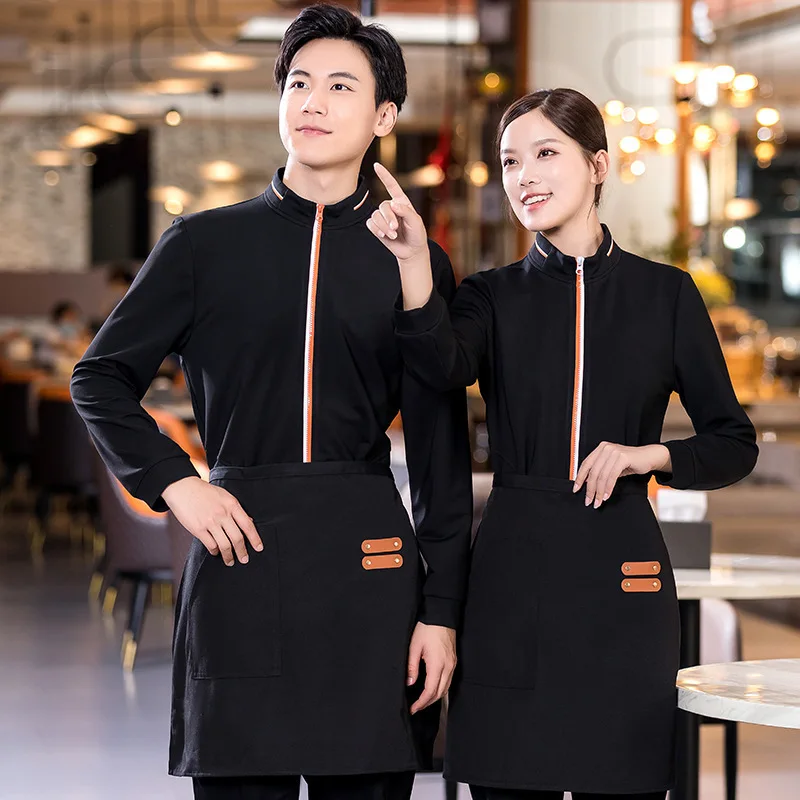 ウェイター作業服パーカー秋冬長袖女性レストラン中華レストランケータリング鍋ウェイタージャケット Emb