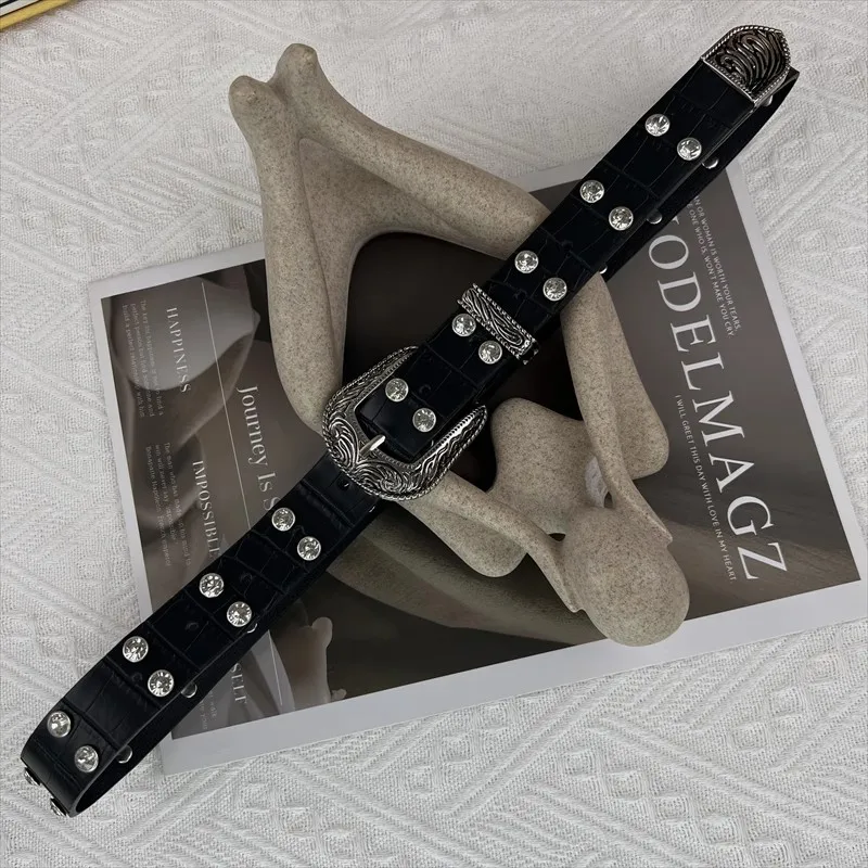 المرأة موضة الماس مطرز بولي Leather الجلود مشد الإناث Cummerbund معطف حزام فستان Decration حزام عريض J1380