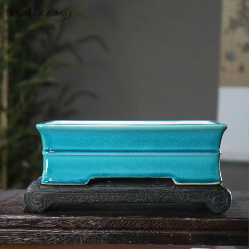 Ceramic Rectangular Center Line Flower Pot Chinese Purple Clay Flowerpot Home Desktop Bonsai Pot Succulent Flower Pot Home Decor