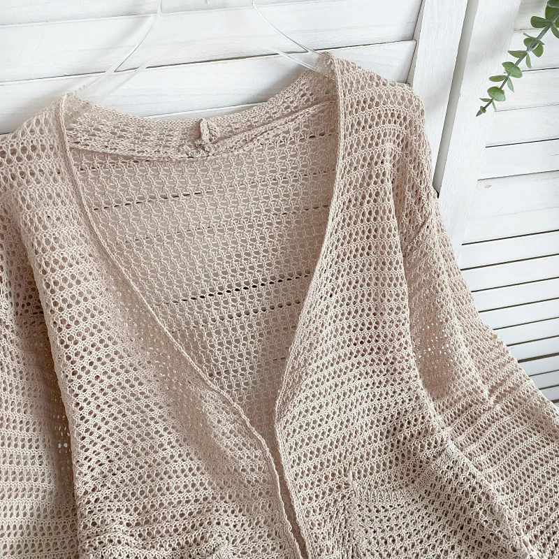 Pointelle maglione cardigan aperto sul davanti a maniche lunghe lavorato a maglia per donna copricostume primavera estate Teengirl outfit casual