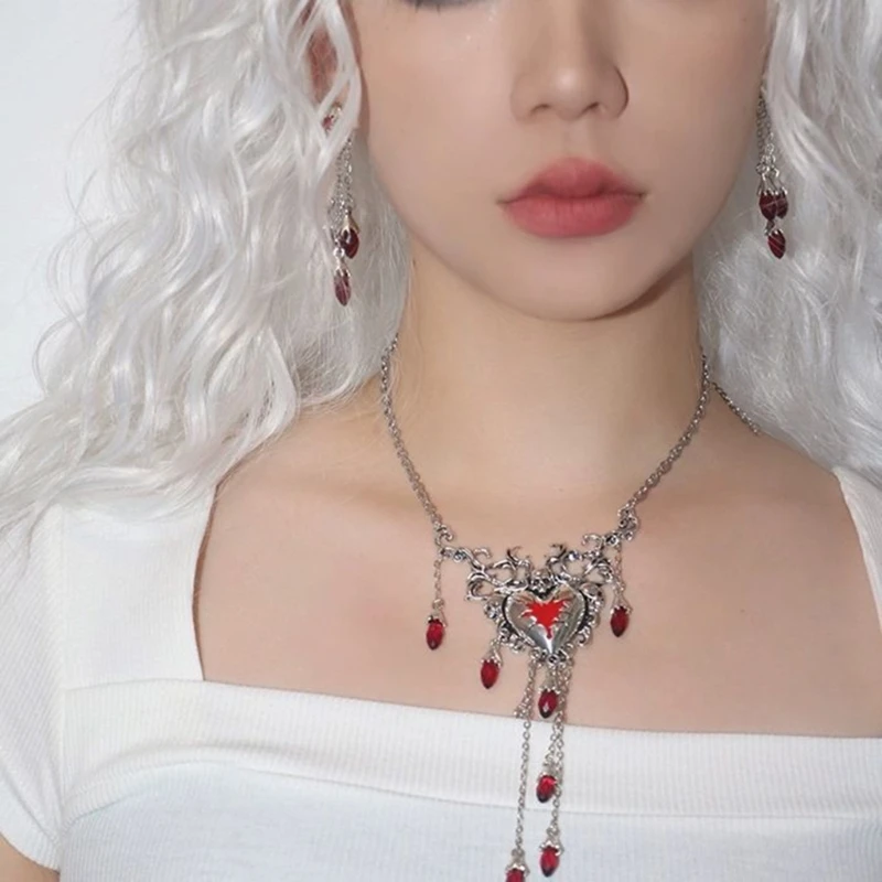 

Ожерелье с бриллиантами, серьги с сердцем любви, Хэллоуин, Рождество, модные ретро-серьги