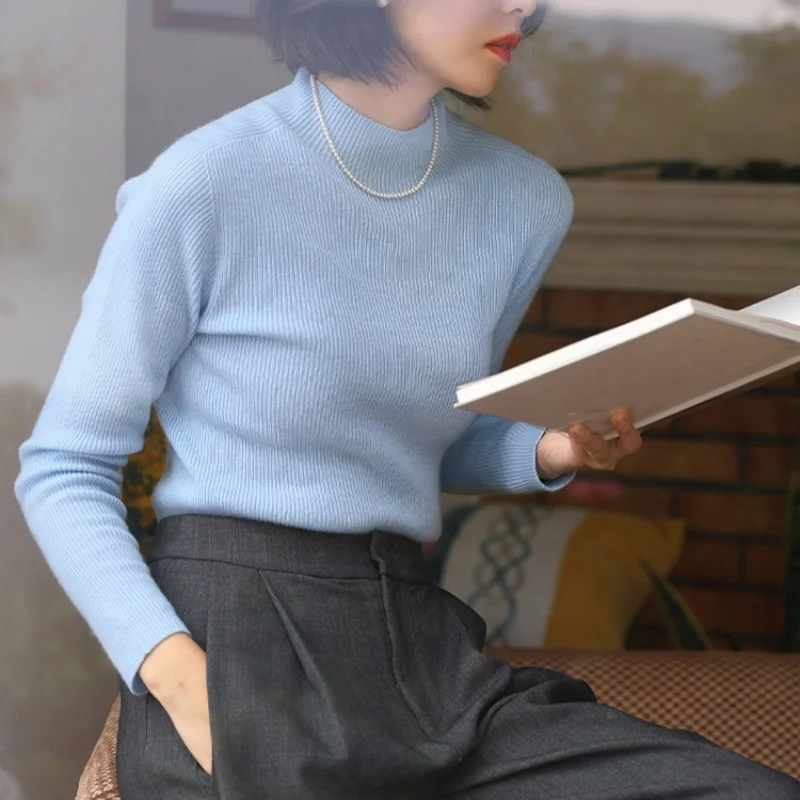 Birdtree,100% Cashmere Knitted Bottoming Undershirt,Women Solid Mock Neck Shirt,2026 Autumn/Winter Body Fit Pullover T5N217JF
