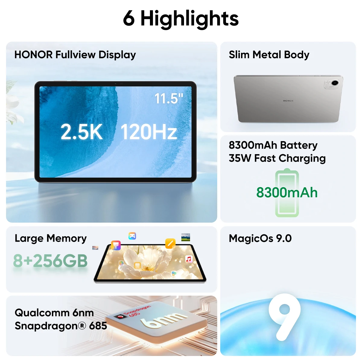 New Global Version HONOR Pad X9a Snapdragon 685 11.5'' 2.5K TFT LCD 120Hz Display 8300mAh Large Battery 6.77mm Slim Metal Body