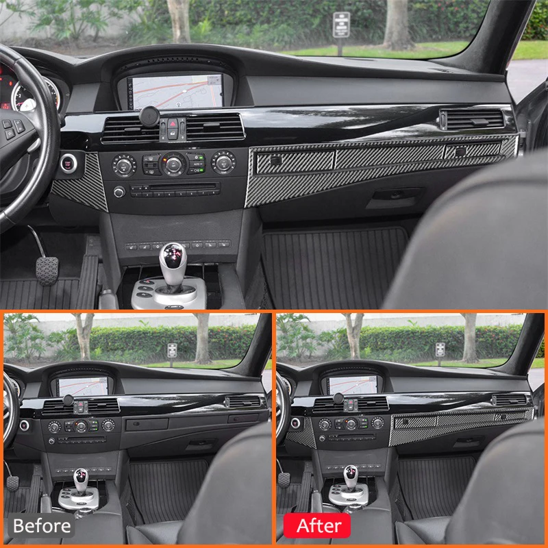 Carbon Fiber Car Co-Pilot Central Control Panel Trim Strip Interior Decoration Sticker For BMW 5 Series E60 2004-2007 Accessorie - view 2