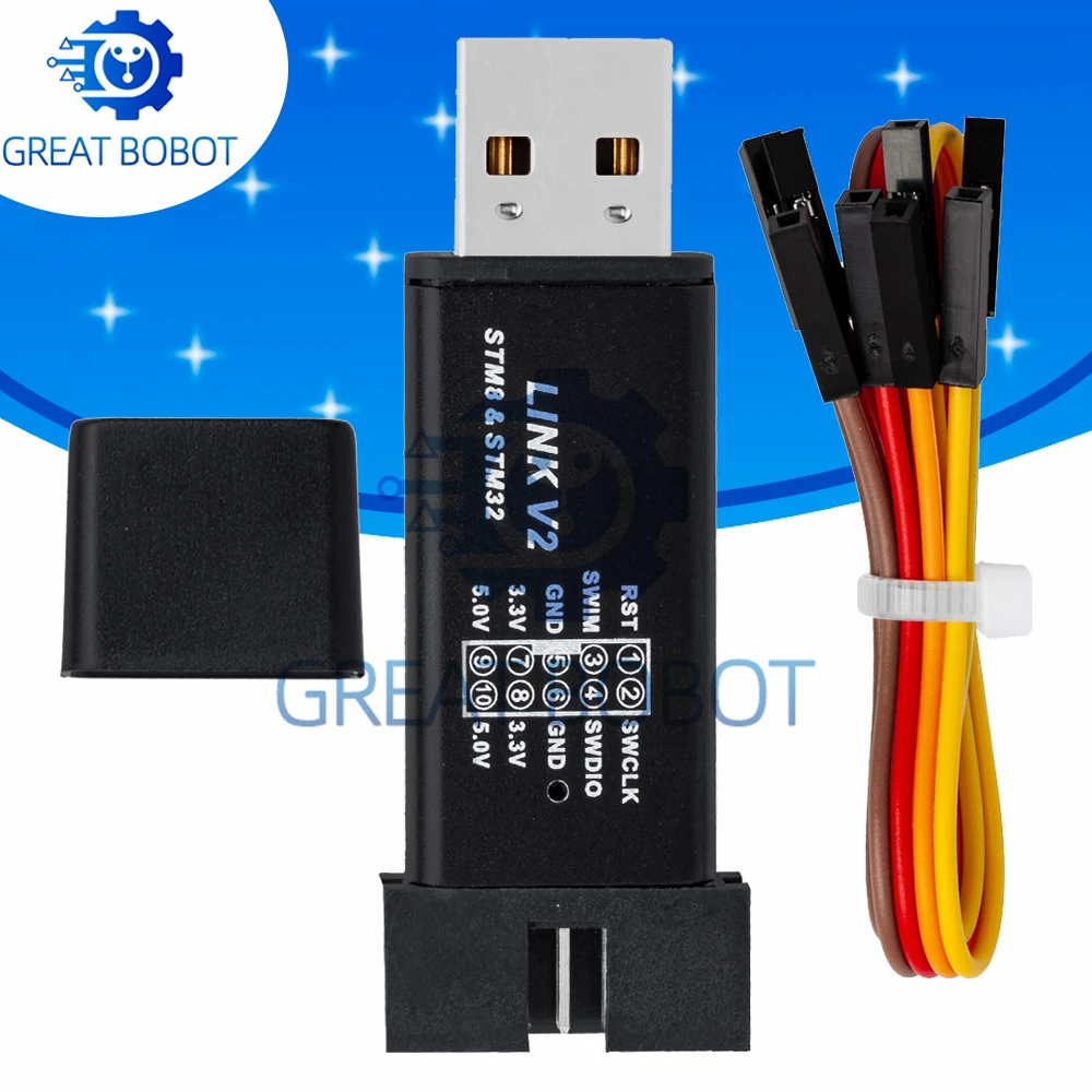 1PCS  1Set ST LINK Stlink ST-Link V2 Mini STM8 STM32 Simulator Download Programmer Programming With Cover DuPont Cable