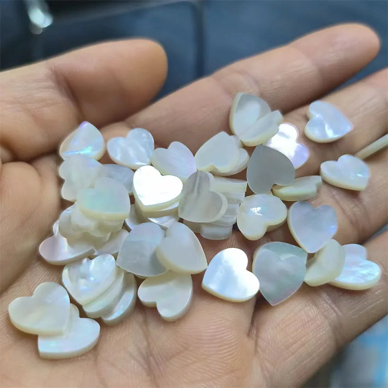 100PCS Natural White/Grey Mother Of Pearl Heart Shape Black Agate Loose Stone Natural Gems MOP For Jewelry Make