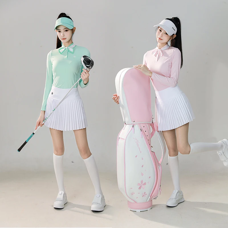 

SG 2025 Golf Women's New Outfits Long Sleeve Bowtie T-Shirt Slim Stretch Top Sports Golf Pleated Skirts Lady High-waisted Skort