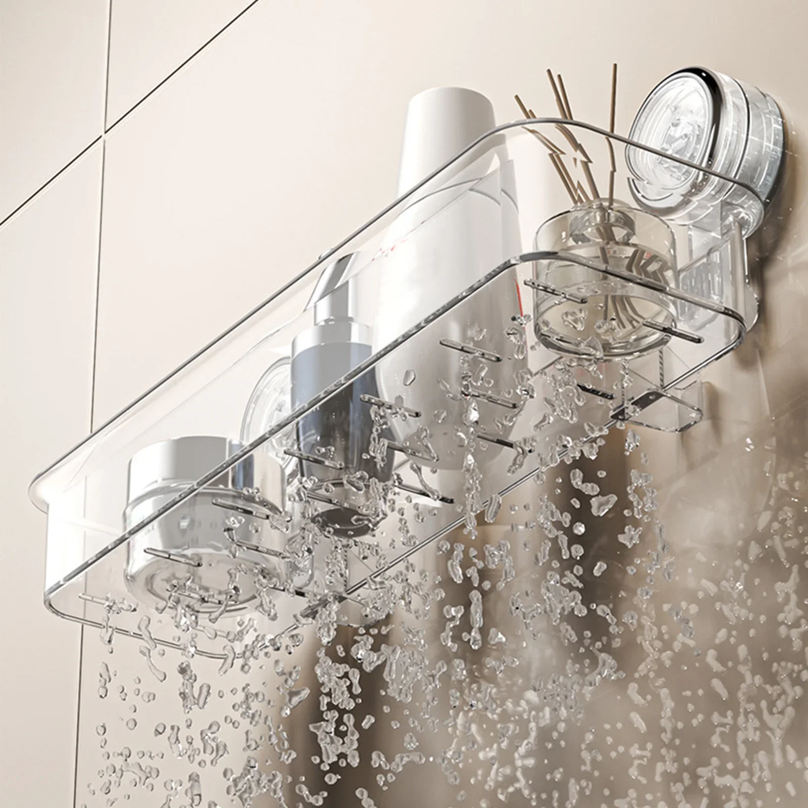For Bathroom Storage & Home Decor Wall Mounted Shower Organizer Suction Cup Bathroom Organizer Bathroom Shelves Rack