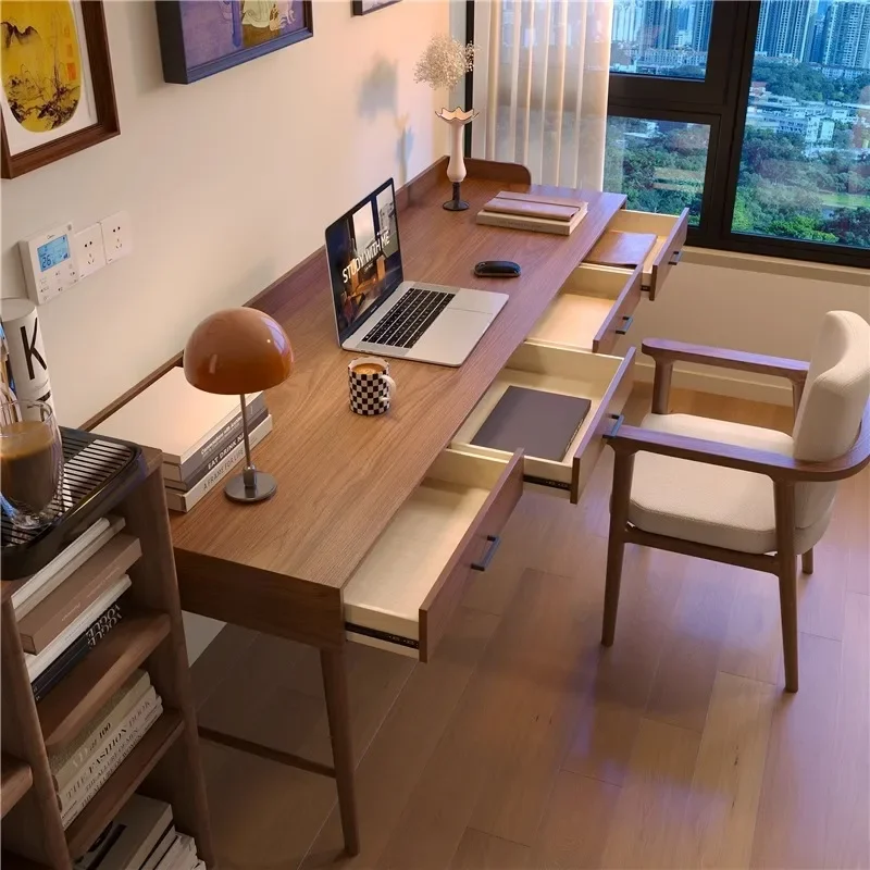 Bedroom solid wood desk small apartment drawers computer desk student window learning writing table long table