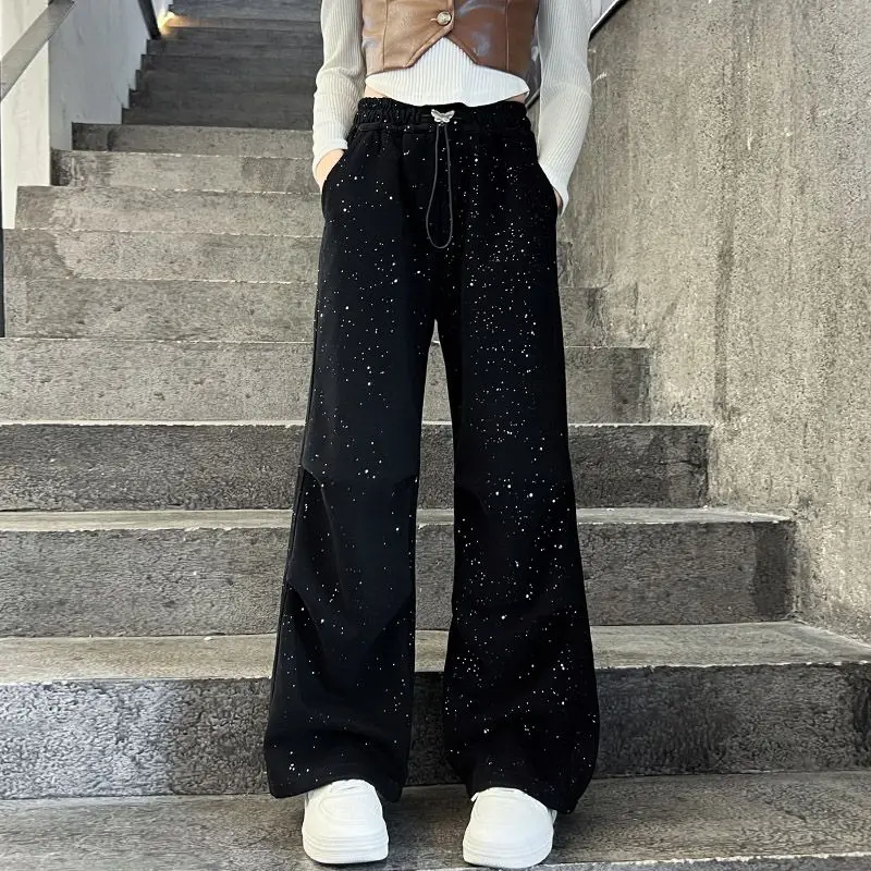 

Trending Girls' Knit Starry Pants Casual Loose Wide-Leg for Kids 8-14 Years Spring Autumn