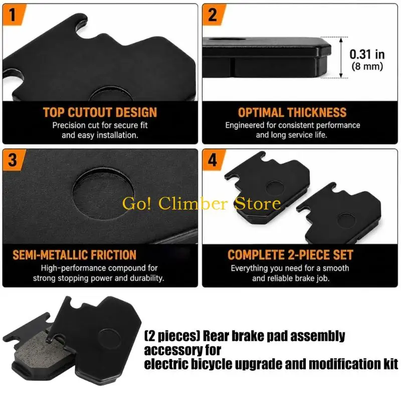 Q84C Electric Bike Cycle Rear Brake Insert Brake Pad Set 2 Count EBike Upgrade Mods