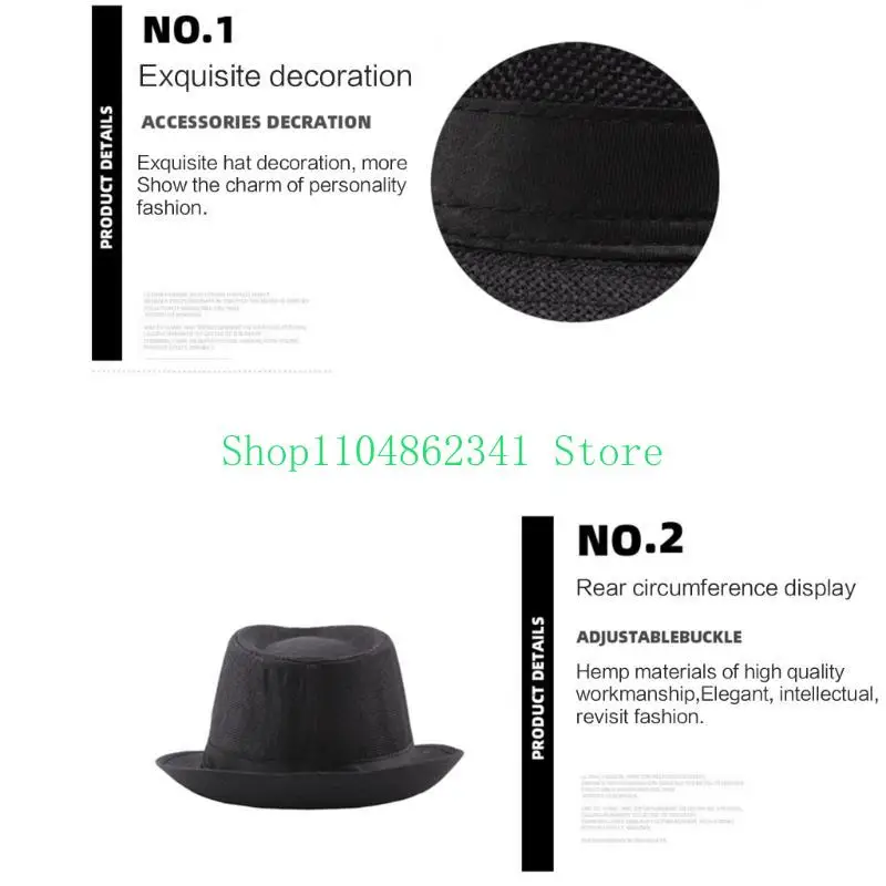 Men Classical Fedoras Hat with Black Band Short Brimmed Summer Sun Hat Gentleman Cosplays Party Costume Accessories