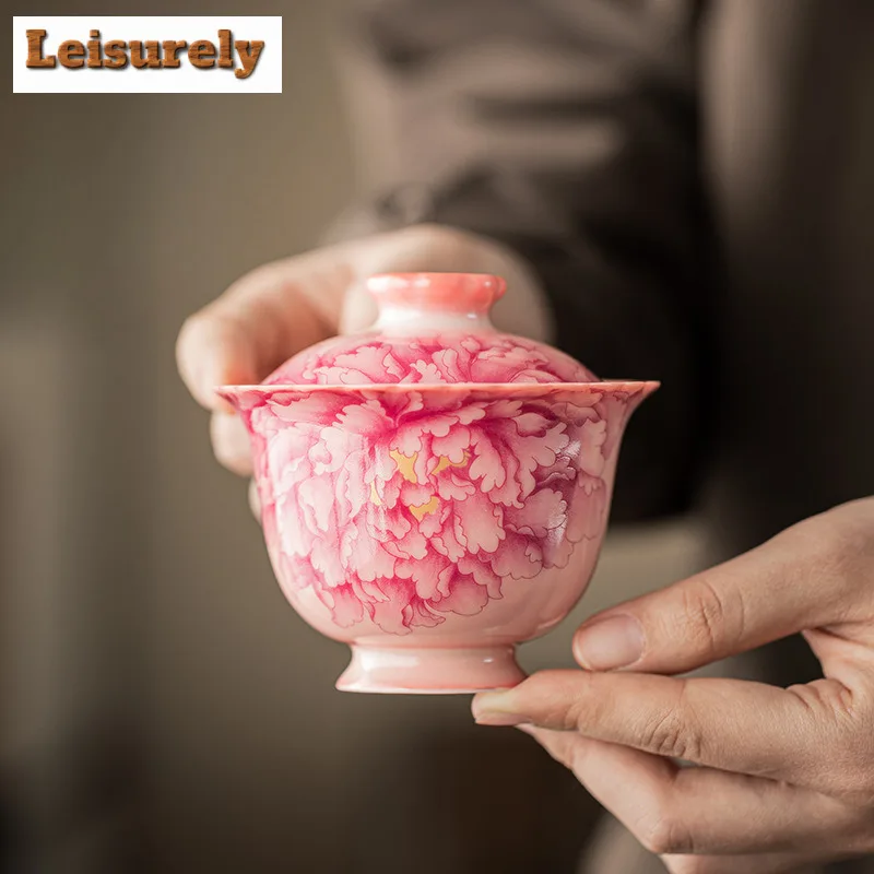 

149 мл свиной жирный желейный порошок Ru Lace Gaiwan Boutique Чайная чаша с крышкой Набор для приготовления чая Крышка Чаша Посуда для напитков Украшения