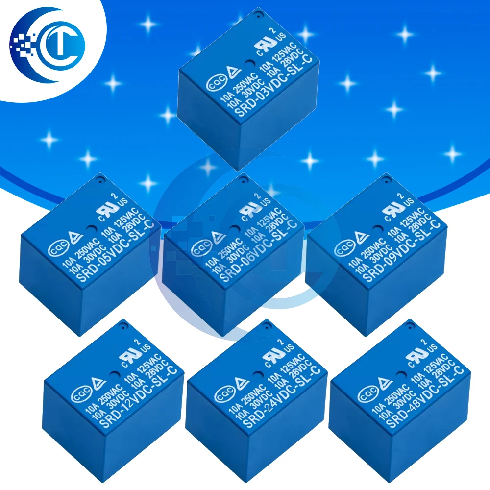 10A 250VAC 5-Pin SRD Relays 3V–48V DC (SRD-03VDC-SL-C to SRD-12VDC-SL-C) for Industrial Control