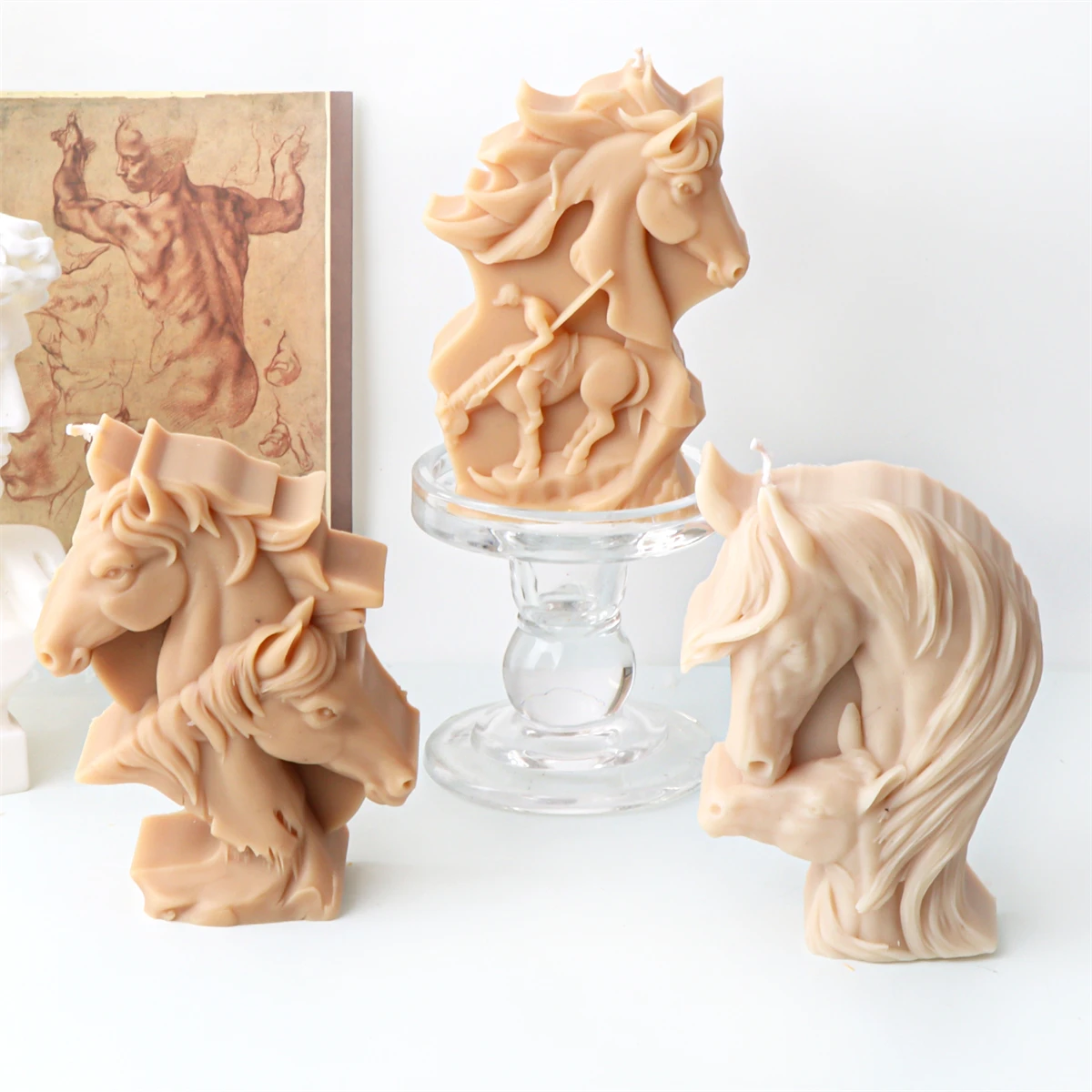 Create Flat Horse Head/Elk/Giraffe Candle Mold 3D Animal Mould Resin Casting Resin Making Silicone for Plaster Home Decor