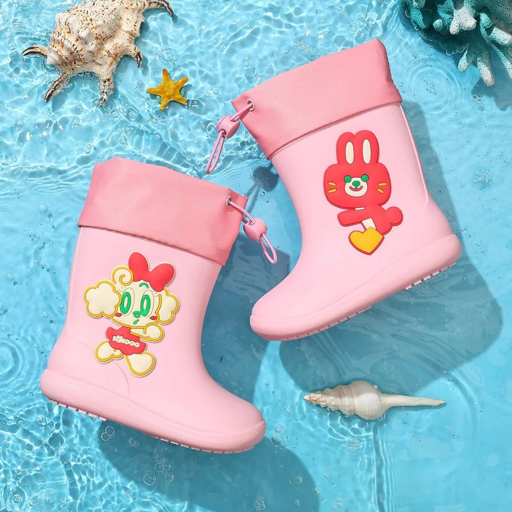Children's Rain Boots With Drawstring Closure, Non-Slip, Boys' Water Shoes, Rainproof, Primary School Rain Boots, Girls' Rubber